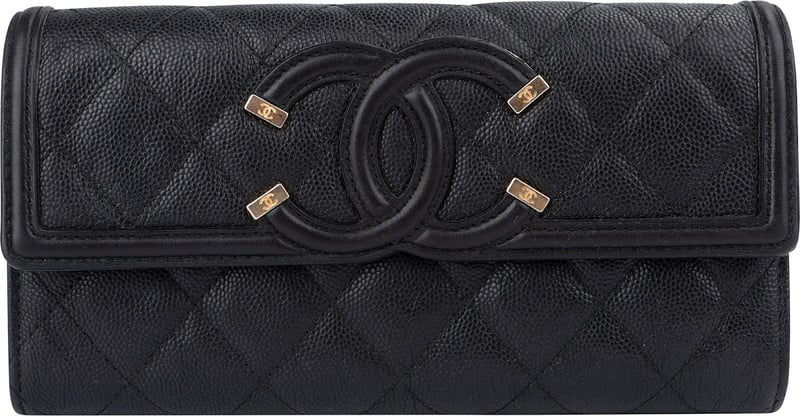 Chanel Quilted Caviar Leather CC Filigree Flap Wallet