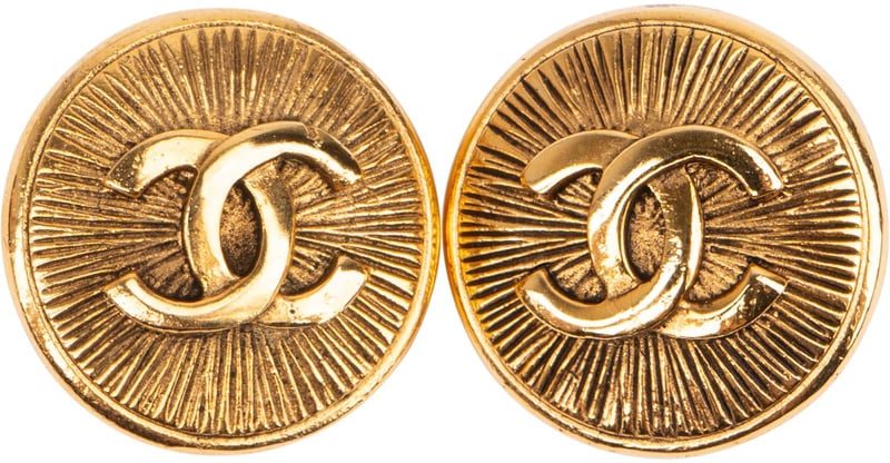 Chanel Gold Tone Emblem CC Sunburst Clip-On Earrings
