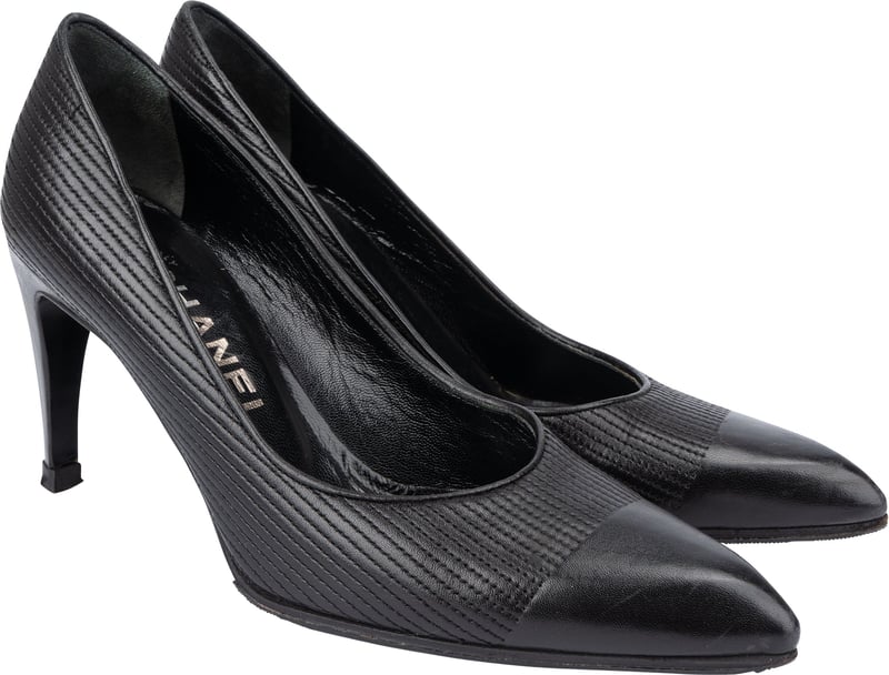 Chanel Black Stitching Leather Heels (36)