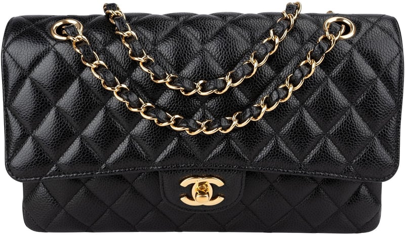 Chanel Quilted Caviar Leather Gold Medium Double Flap Crossbody Bag