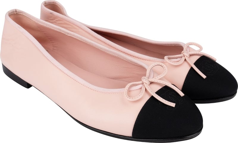 Chanel Pink Lambskin Fabric Cap Toe CC Ballerina Flats (41)