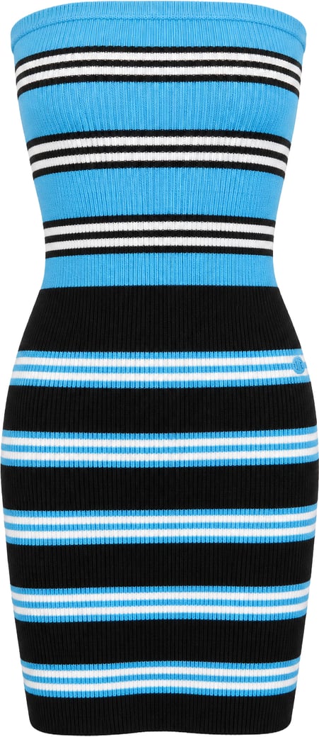 Chanel Blue & Black Striped Cotton Knit Bandeau Short Dress (FR36 / DE34)