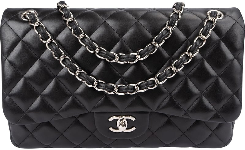 Chanel Quilted Lambskin Palladium Jumbo Double Flap Crossbody Bag