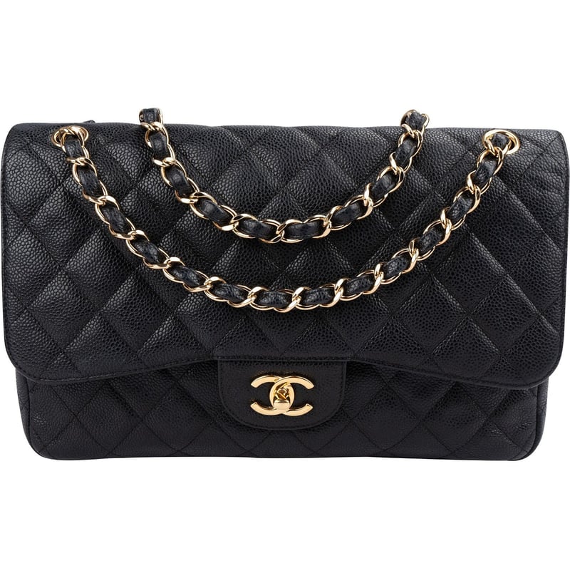 Chanel Quilted Caviar Leather Palladium Jumbo Double Flap Crossbody Bag