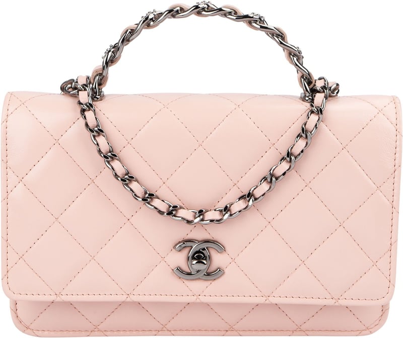 Chanel Pink Quilted Lambskin Crystal Top Handle Wallet On Chain Crossbody Bag