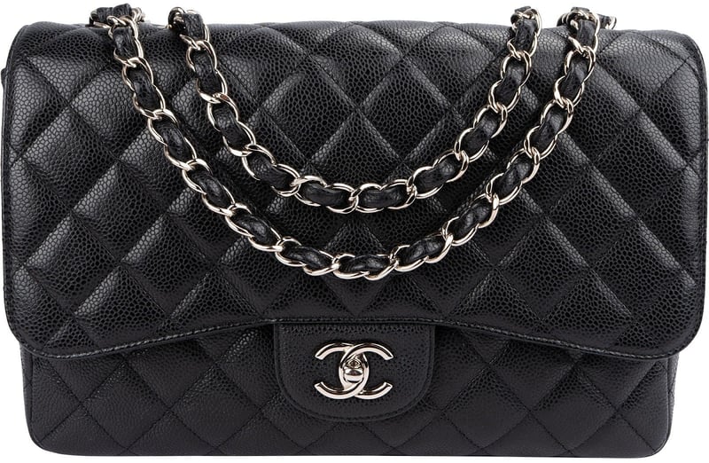 Chanel Quilted Caviar Leather Palladium Jumbo Single Flap Crossbody Bag