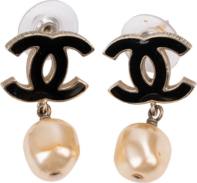 Chanel Enamel CC Pearl Drop Earrings