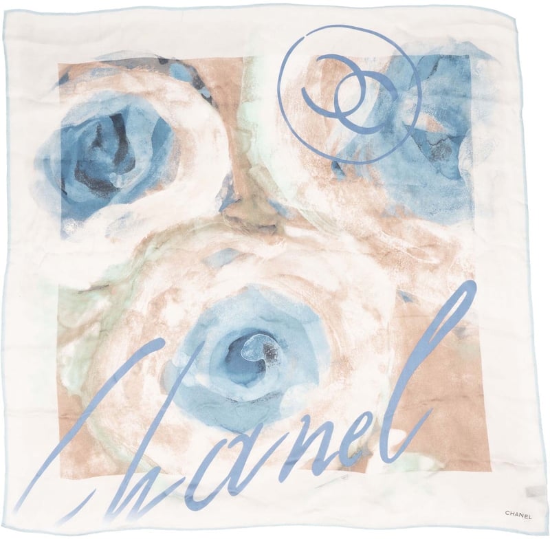 Chanel Watercolor Floral Print Silk 90 Scarf Tuch