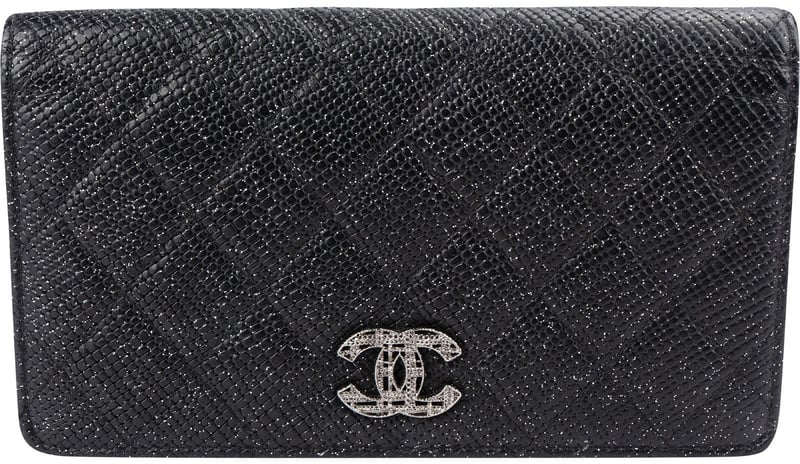 Chanel Glitter Quilted Caviar Leather Strass CC Long Bifold Wallet