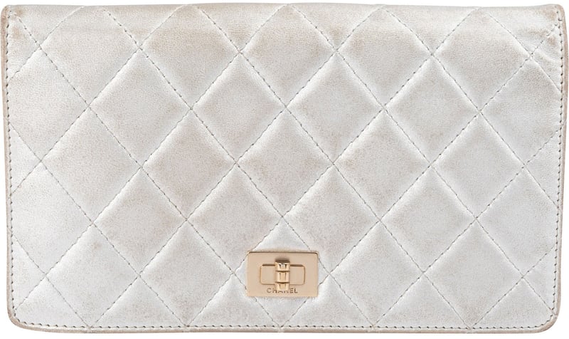 Chanel Silver Metallic Quilted Lambskin 2.55 Reissue Flap Wallet