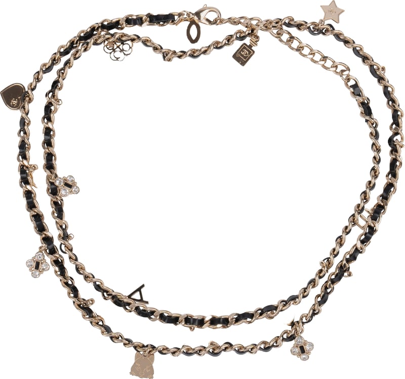 Chanel Multicolor Leather Woven Chain Charm Necklace