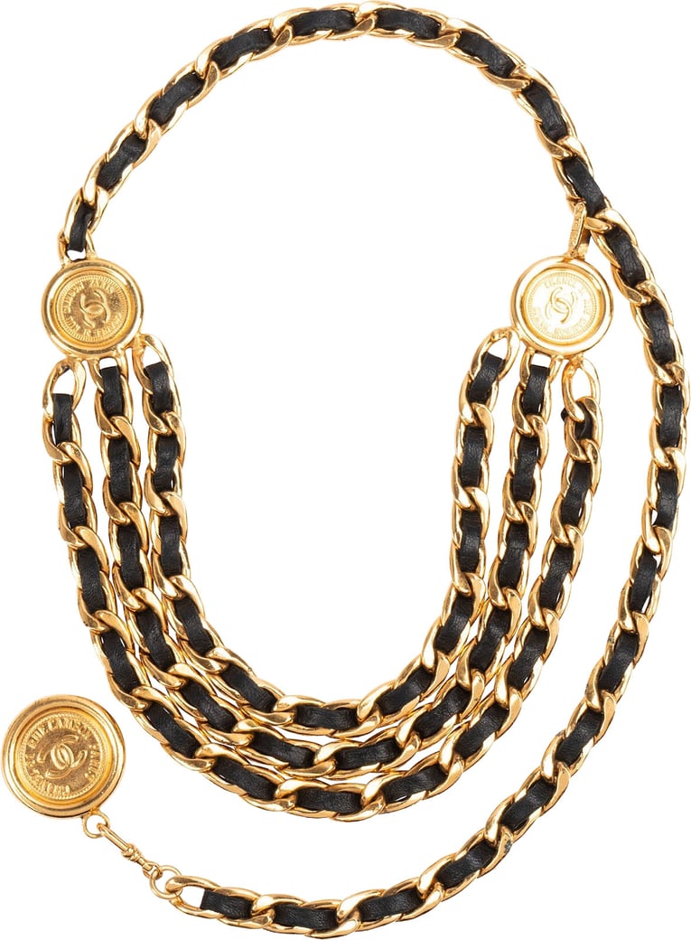 Chanel Golden Coins Leather Vintage Medallion Belly Chain Bauchkette