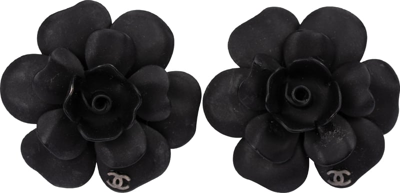 Chanel Black Camellia Earrings