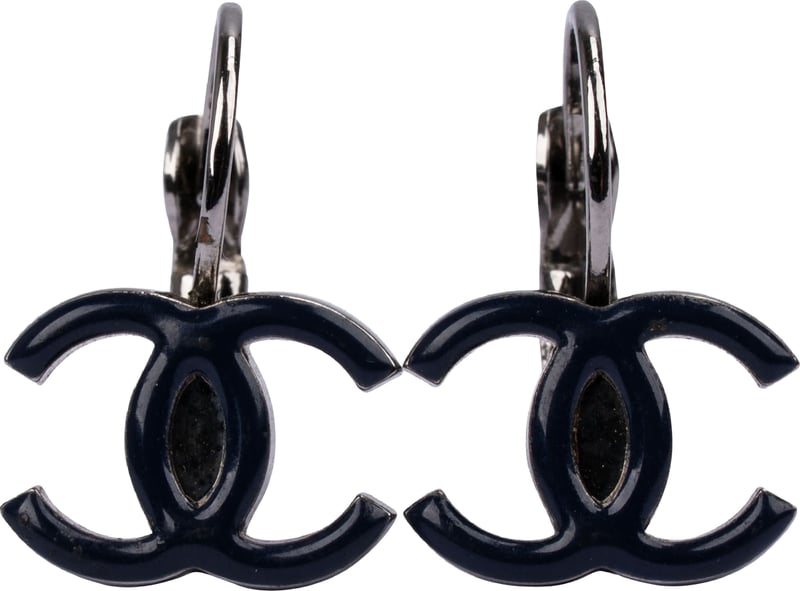 Chanel Black CC Emblem Earrings