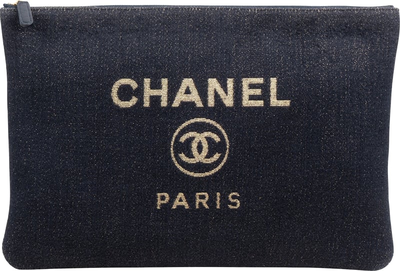Chanel Tweed Glitter Denim CC Clutch