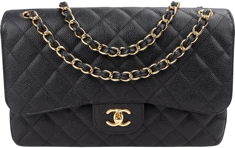 Chanel Quilted Caviar Leather Jumbo Double Flap Crossbody Bag