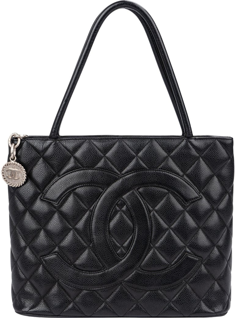 Chanel Quilted Caviar Leather Medallion CC Tote Handbag