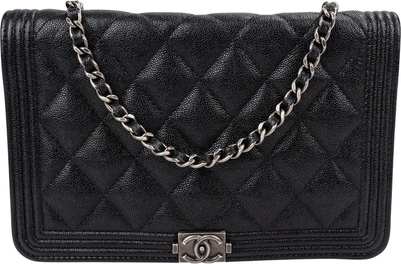 Chanel Quilted Caviar Leather Small Boy Wallet On Chain Crossbody Bag