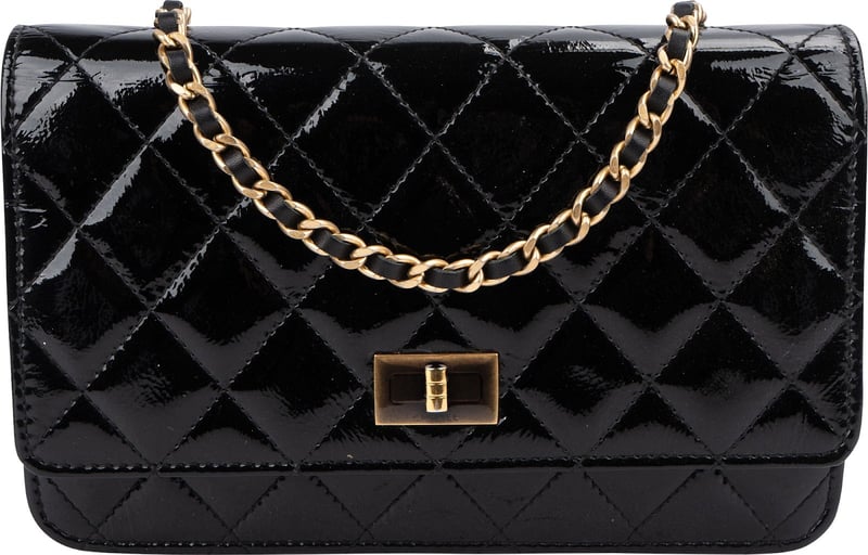 Chanel Quilted Patent Leather 2.55 Wallet On Chain Crossbody Bag
