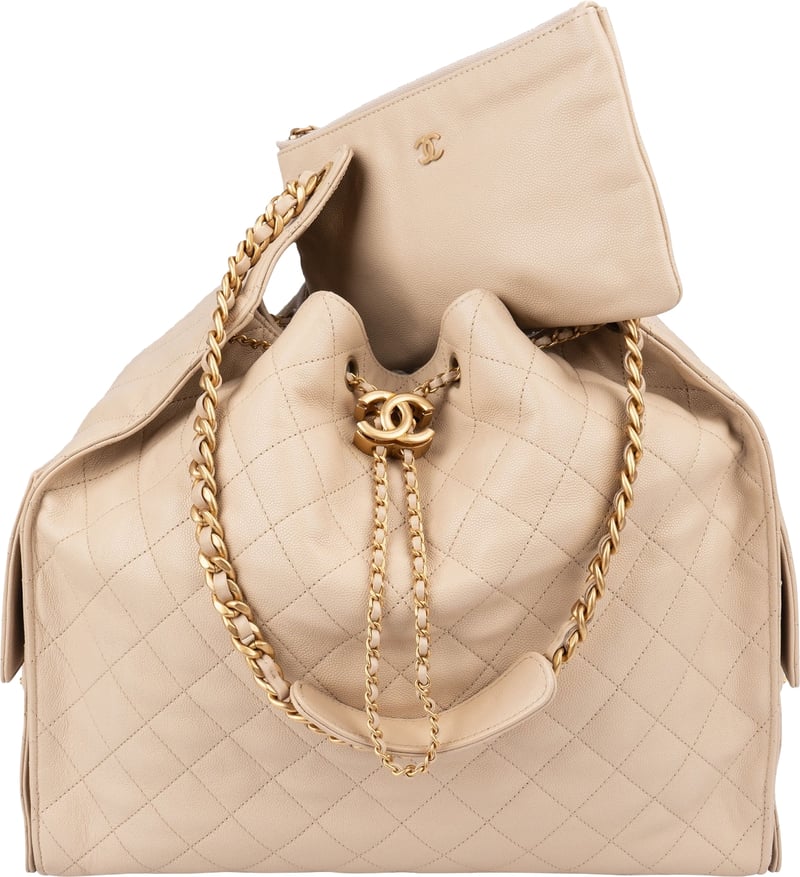 Chanel 25 Quilted Caviar Leather CC Maxi Drawstring Shoulder Bag