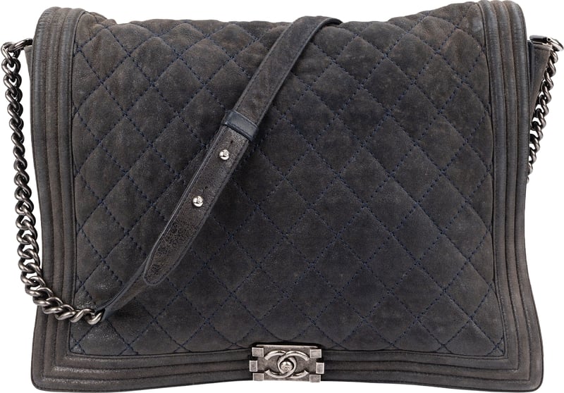 Chanel XXL Quilted Glittered Suede Boy Single Flap Maxi Crossbody Bag