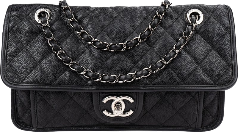 Chanel Quilted Caviar Leather Palladium Front Pocket Single Flap Shoulder Bag