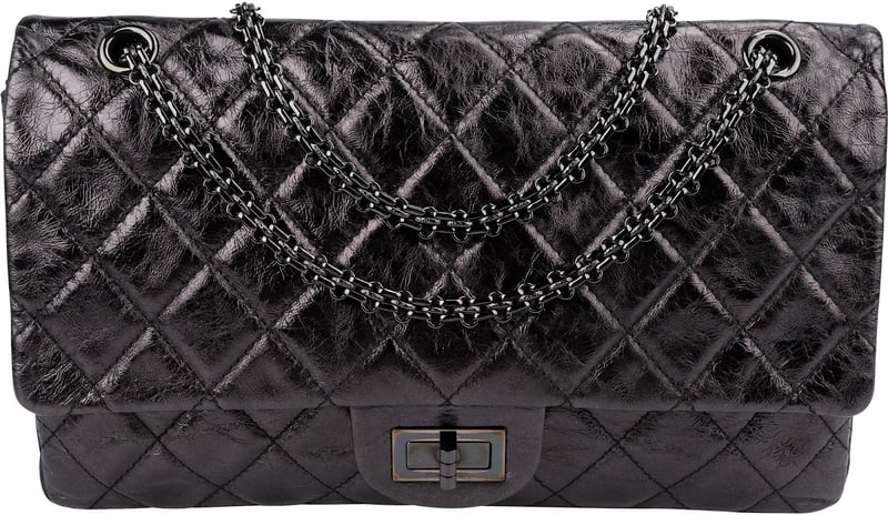 Chanel Aged Qulited Calfskin 2.55 Reissue So Black Jumbo Double Flap Crossbody Bag