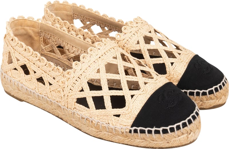 Chanel Raffia Cage CC Espadrilles Shoes (37)