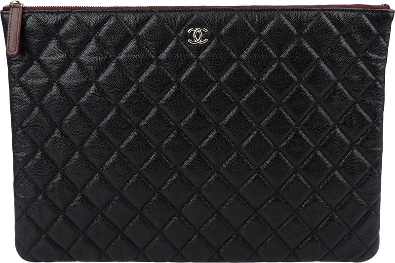 Chanel Quilted Caviar Leather Palladium Clutch