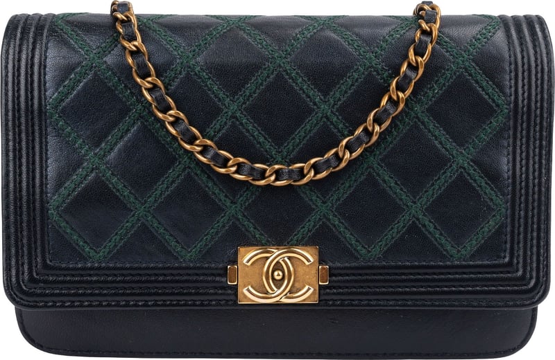 Chanel Leather Green Stitching BoyWallet On Chain Crossbody Bag