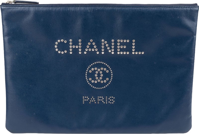 Chanel Grained Calfskin Studded O Clutch Bag