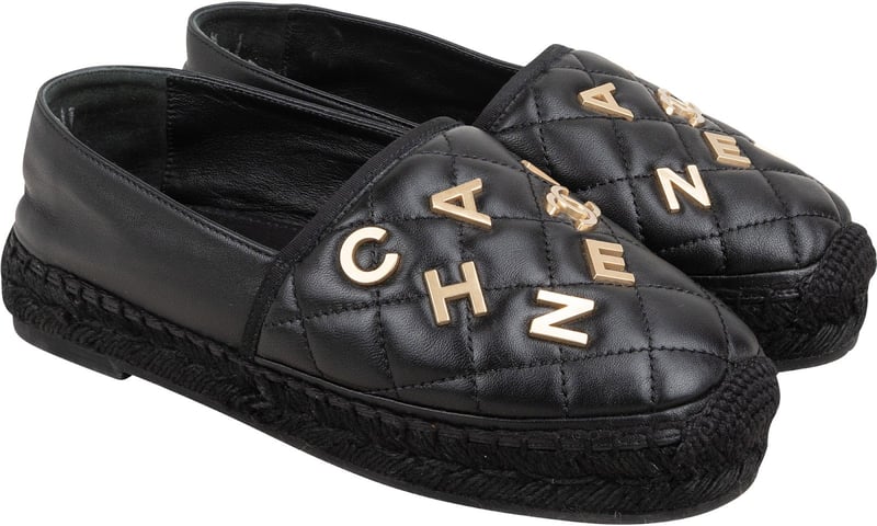 Chanel Quilted Lambskin Letter Emblem Espadrilles (36)