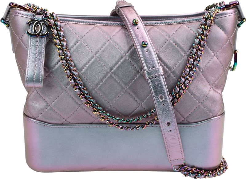 Chanel Purple Quilted Calfskin Multicolor Rainbow Hardware Gabrielle Crossbody Bag