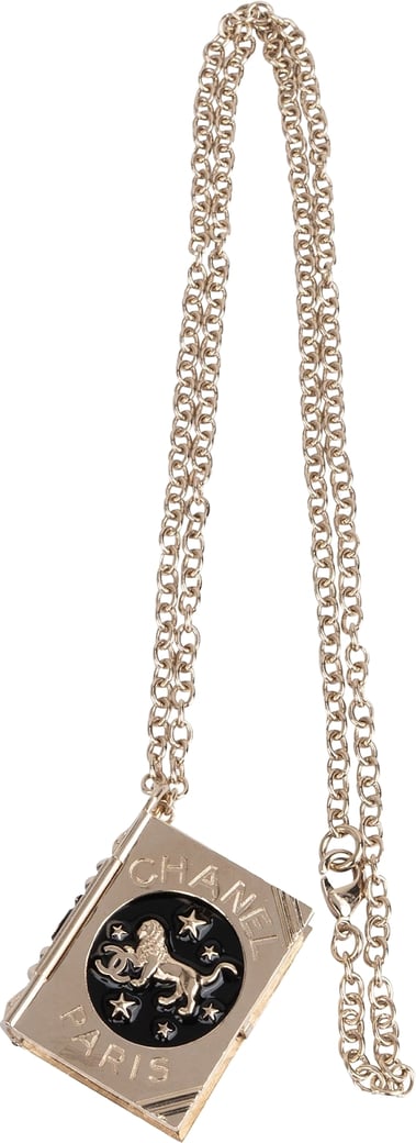 Chanel Gold Tone Leo Book Locket Medallion Necklace B22C
