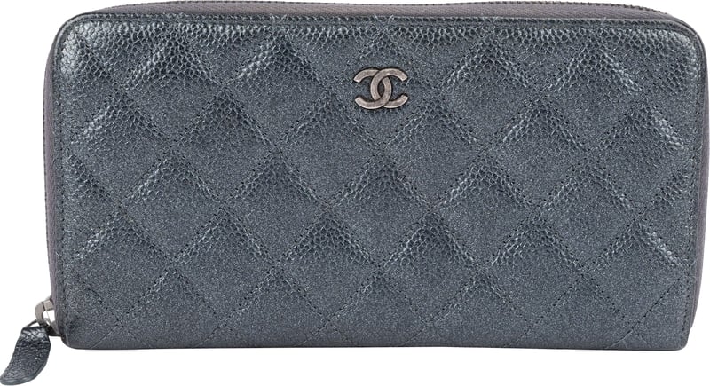 Chanel Quilted Caviar Leather Zip Around Wallet