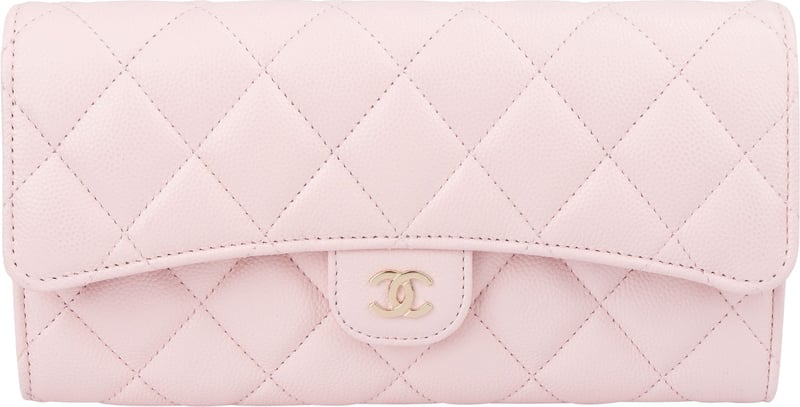 Chanel Pink Quilted Caviar Leather Classic Long Flap Wallet