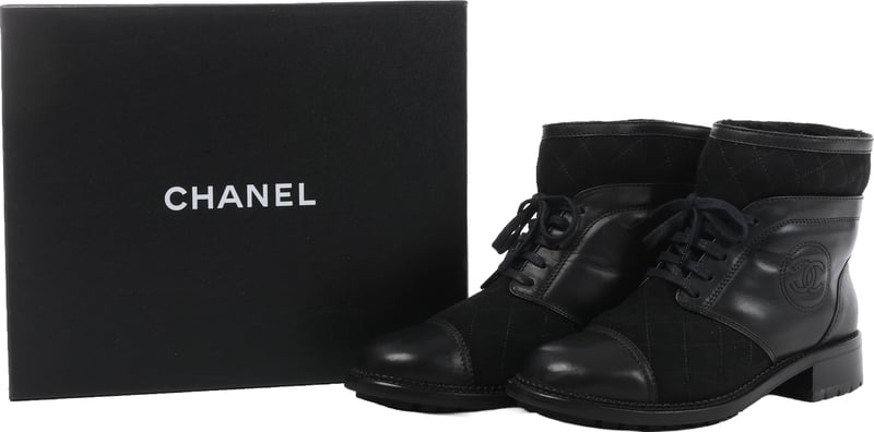 Chanel Coco Mark Matelasse Leather & Suede Boots 39 Ladies' Black G29476 Boa fluff