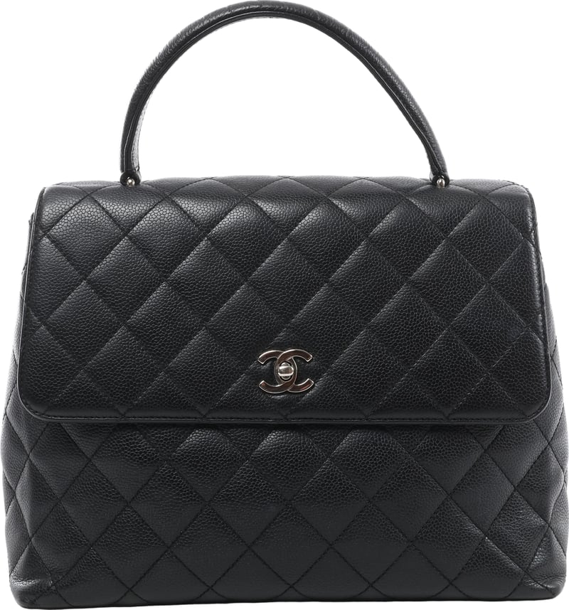 Chanel Classic Kelly Matelasse Caviar Leather Handbag in Black