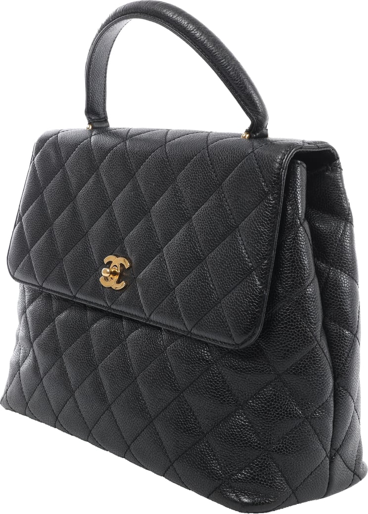 Chanel Classic Kelly Matelasse Caviar Leather Handbag in Black