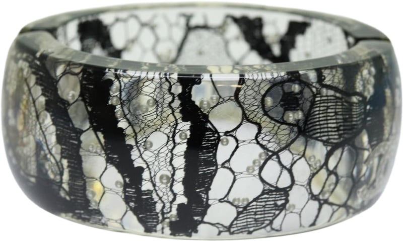 Chanel CC Hinged Bangle Resin with Lace and Faux Pearls