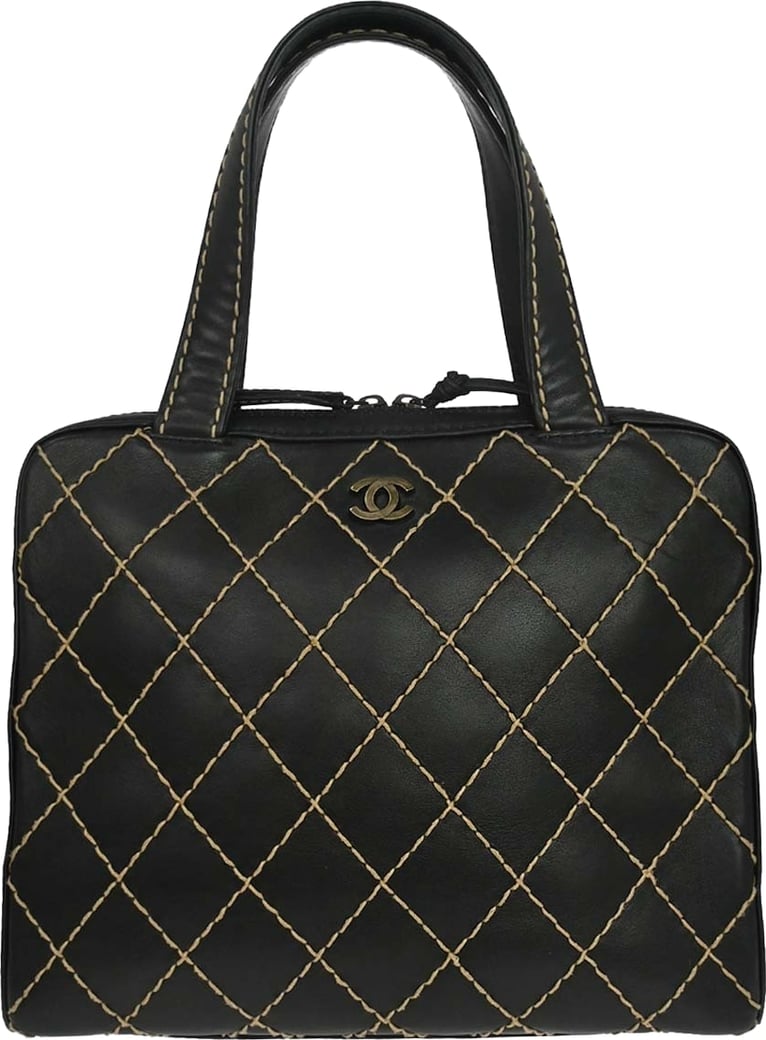 Chanel Surpique Zip Around Satchel Quilted Leather Large