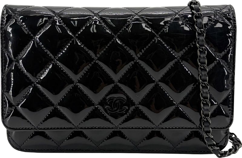 Chanel So Black Wallet on Chain Quilted Patent