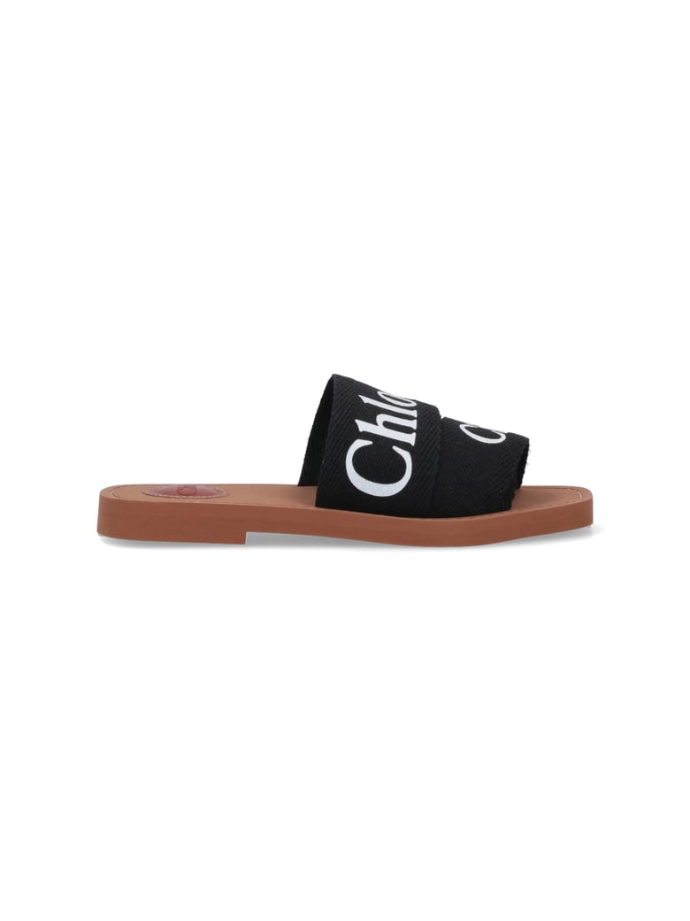 Woody Flat Logo Print Slide Sandals