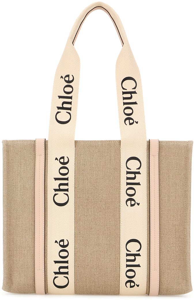 Chloe Cappuccino linen medium Woody shopping bag