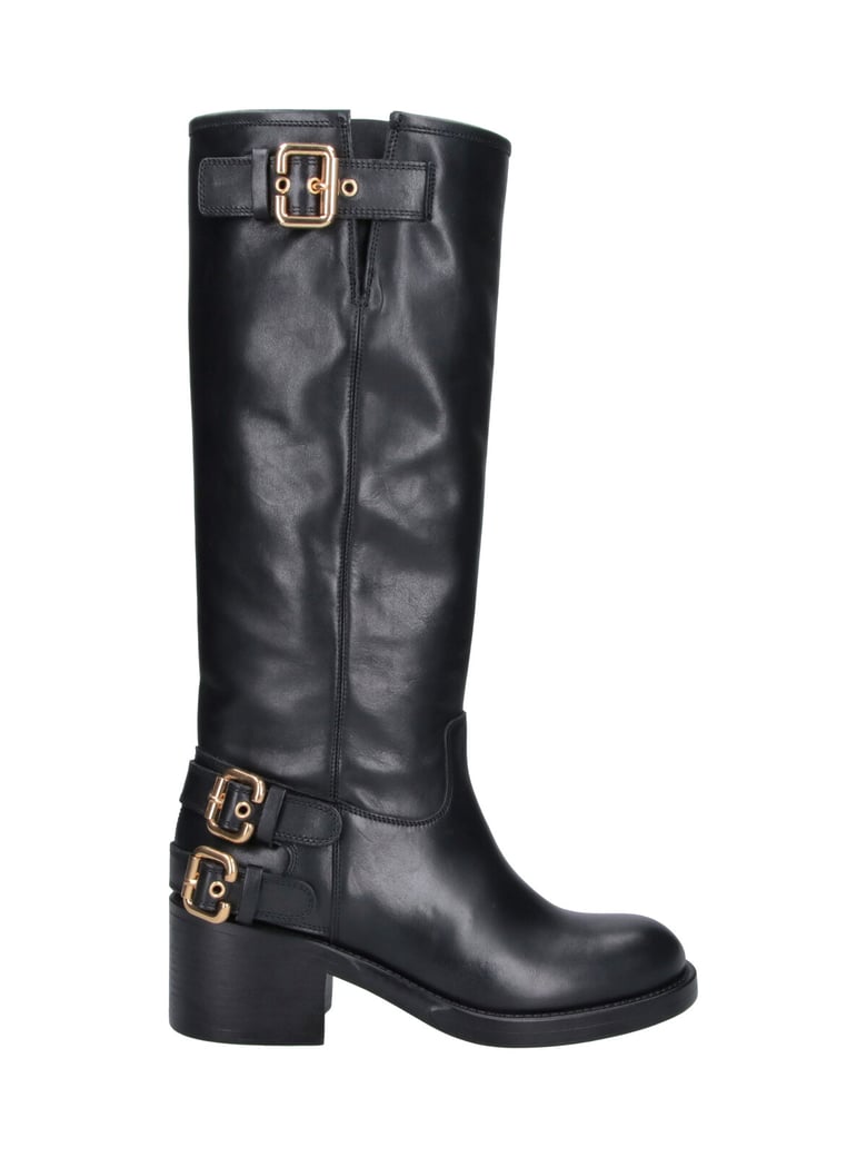 Mid-Calf Black Leather Boots