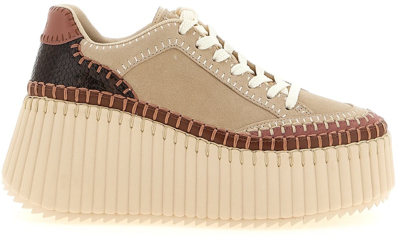 Chloé Beige Polyester Wedge Sandals
