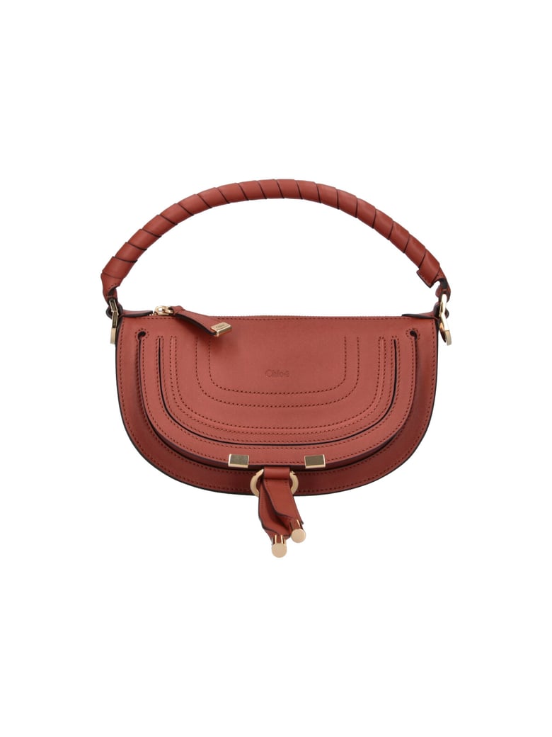 Crescent-Shaped Handbag with Curved Stitching