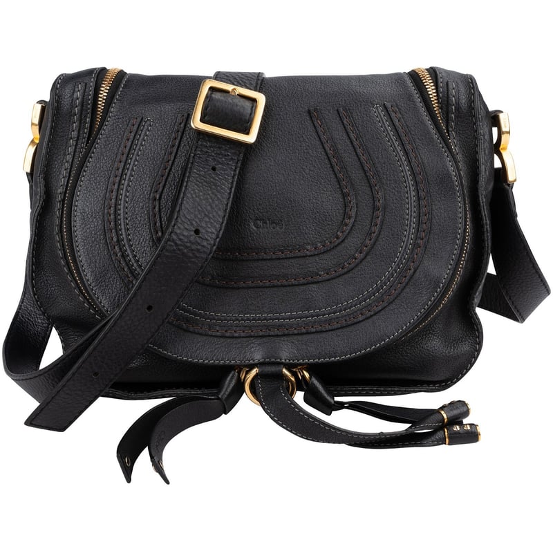 Chloé Black Leather Marcie Saddle Zip Crossbody Bag