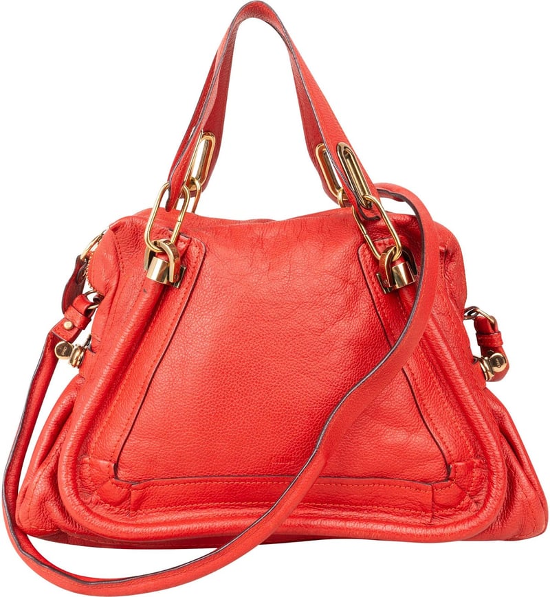 Chloé Red Grained Leather Paraty Shoulder Handbag