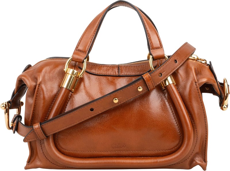 Chloé Brown Shine Calfskin Small Paraty Satchel Handbag